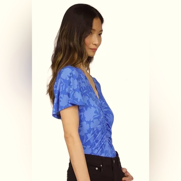 NWT [MICHAEL Michael Kors] Printed Ruched Top in Grecian Blue Women’s Petite XS - Picture 5 of 13